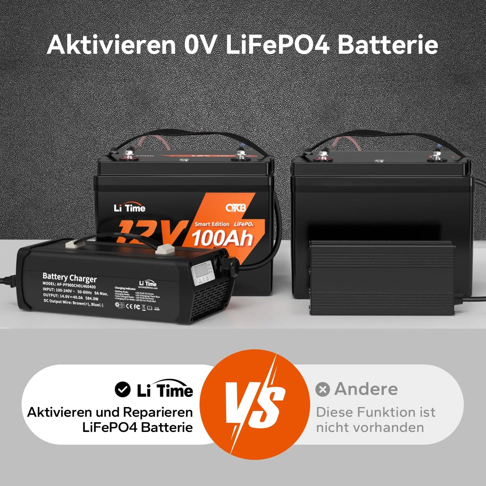 LiTime Caricabatterie Litio 14.6V 40A per Batterie LiFePO4 12V