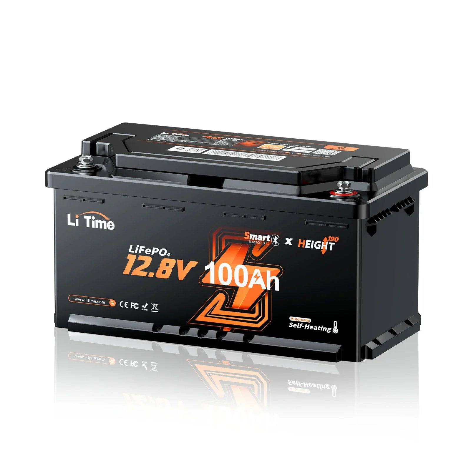 Batteria LiFePO4 12V 100Ah H190 – 200A Corrente Continua per Mover Camper con Bluetooth, Riscaldamento e Formato DIN H8 da Sottosedile