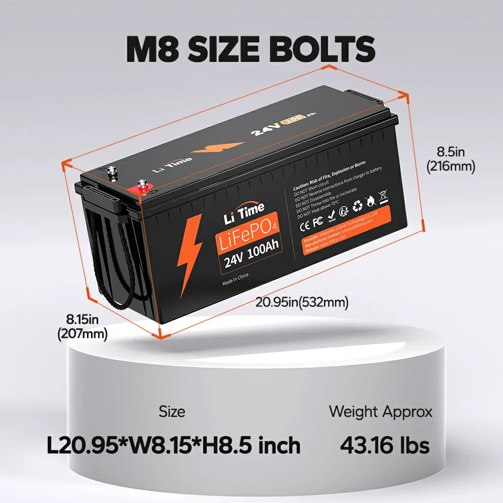 Dimensioni e peso della batteria LiTime 24V 100Ah