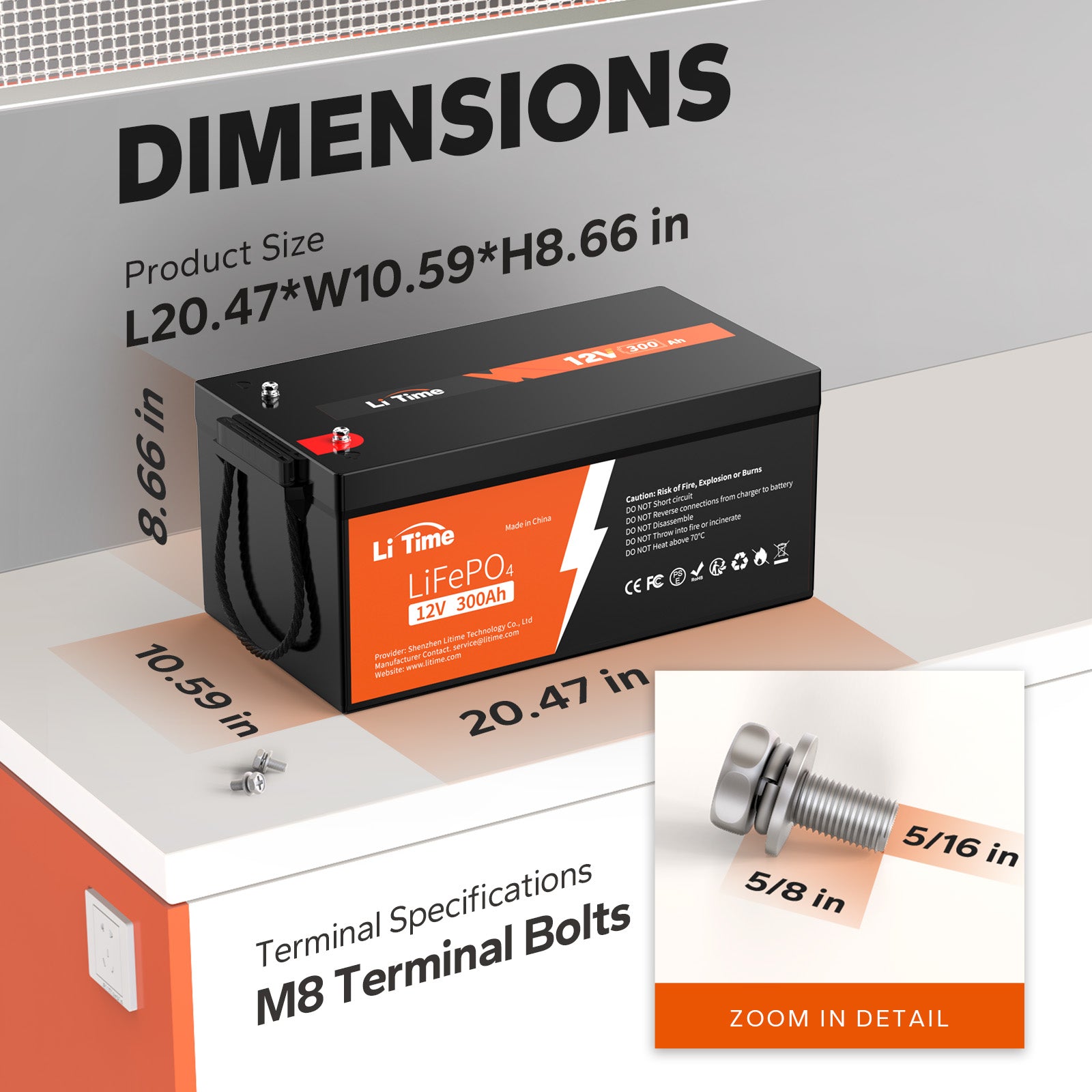 LiTime batteria al litio 300ah misurare