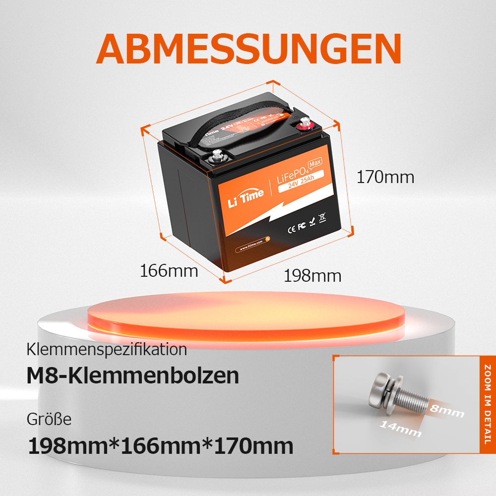 LiTime 24V 25Ah LiFePO4 Batteria con BMS per Scooter e Attrezzi