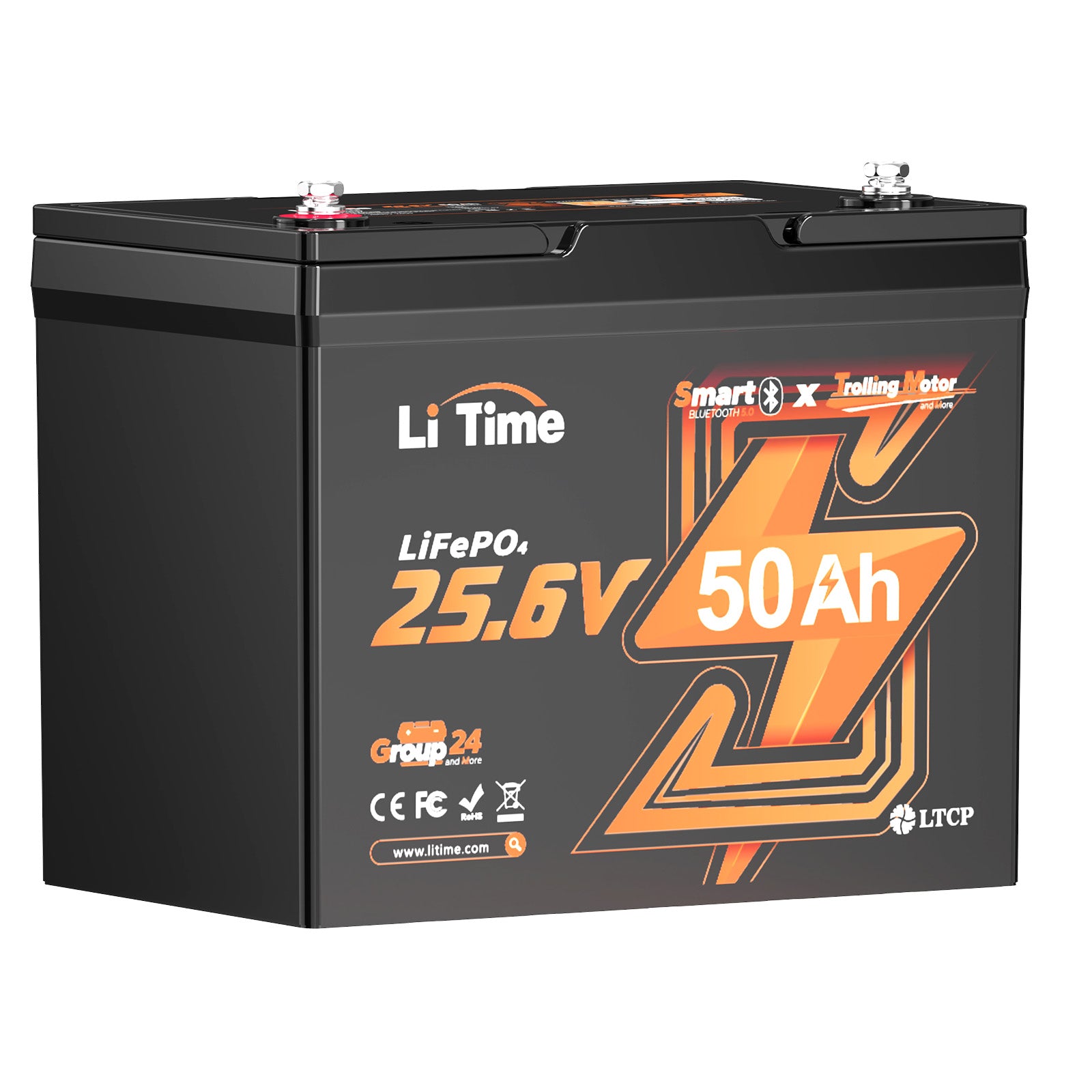Batteria LiTime 25.6V 50Ah nera compatta
