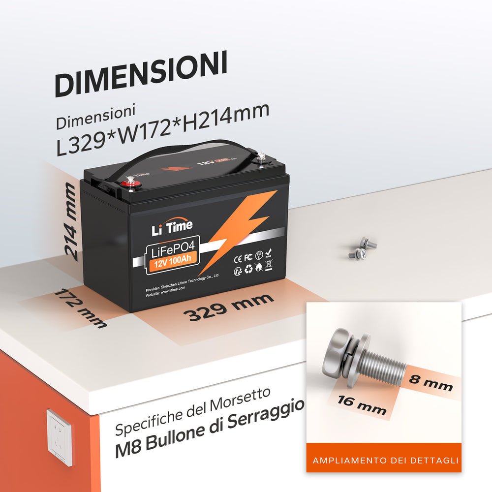 ⚡Più Venduto⚡LiTime 12V 100Ah Batteria al Litio LiFePO4 Ciclo Profondo