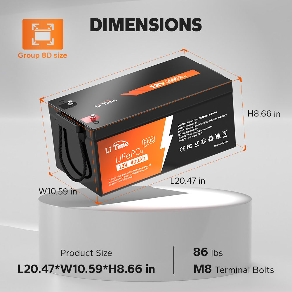 Dimensioni e peso della batteria LiTime 12V 400Ah