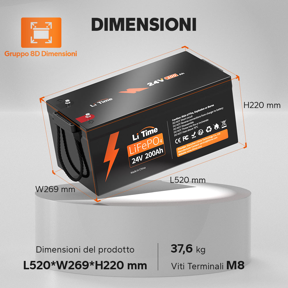 Dimensioni e peso della batteria LiTime 24V 200Ah