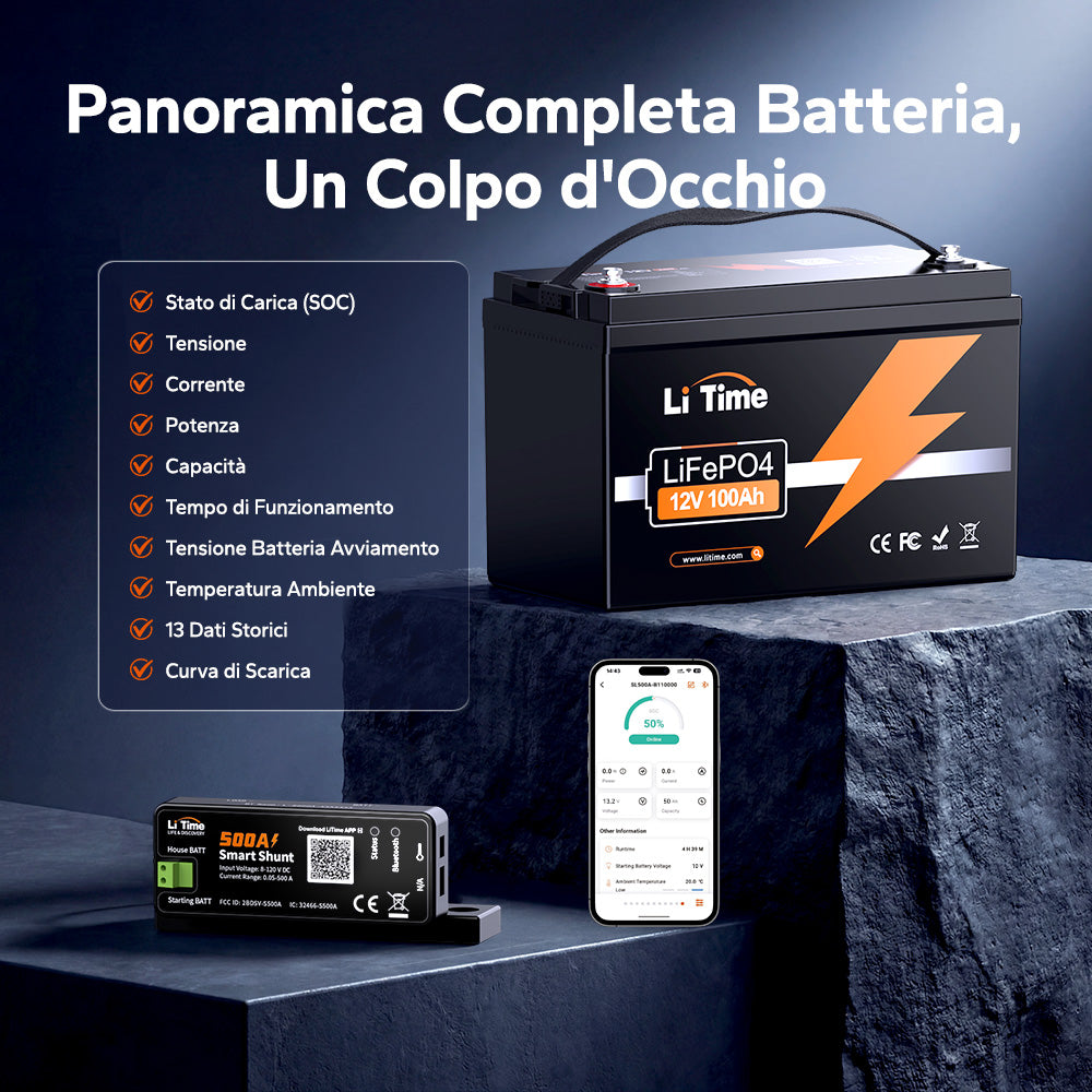 LiTime 500A Smart Battery Shunt con Bluetooth