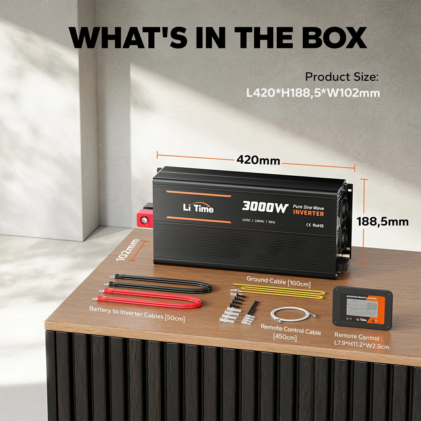 LiTime Inverter 3000W Onda Sinusoidale Pura 12V a 230V CA