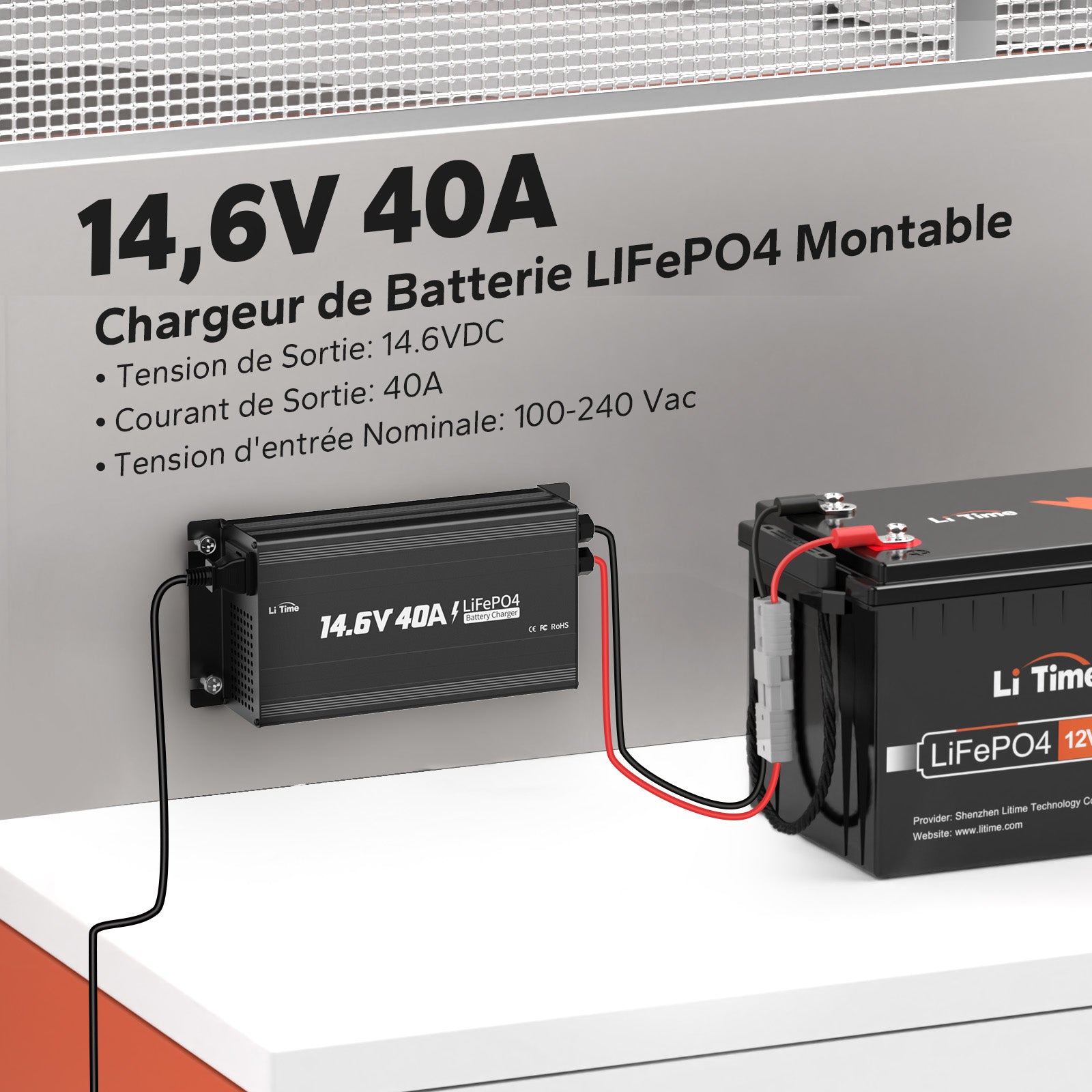 LiTime Caricabatterie Litio 12V 40A per Batterie LiFePO4