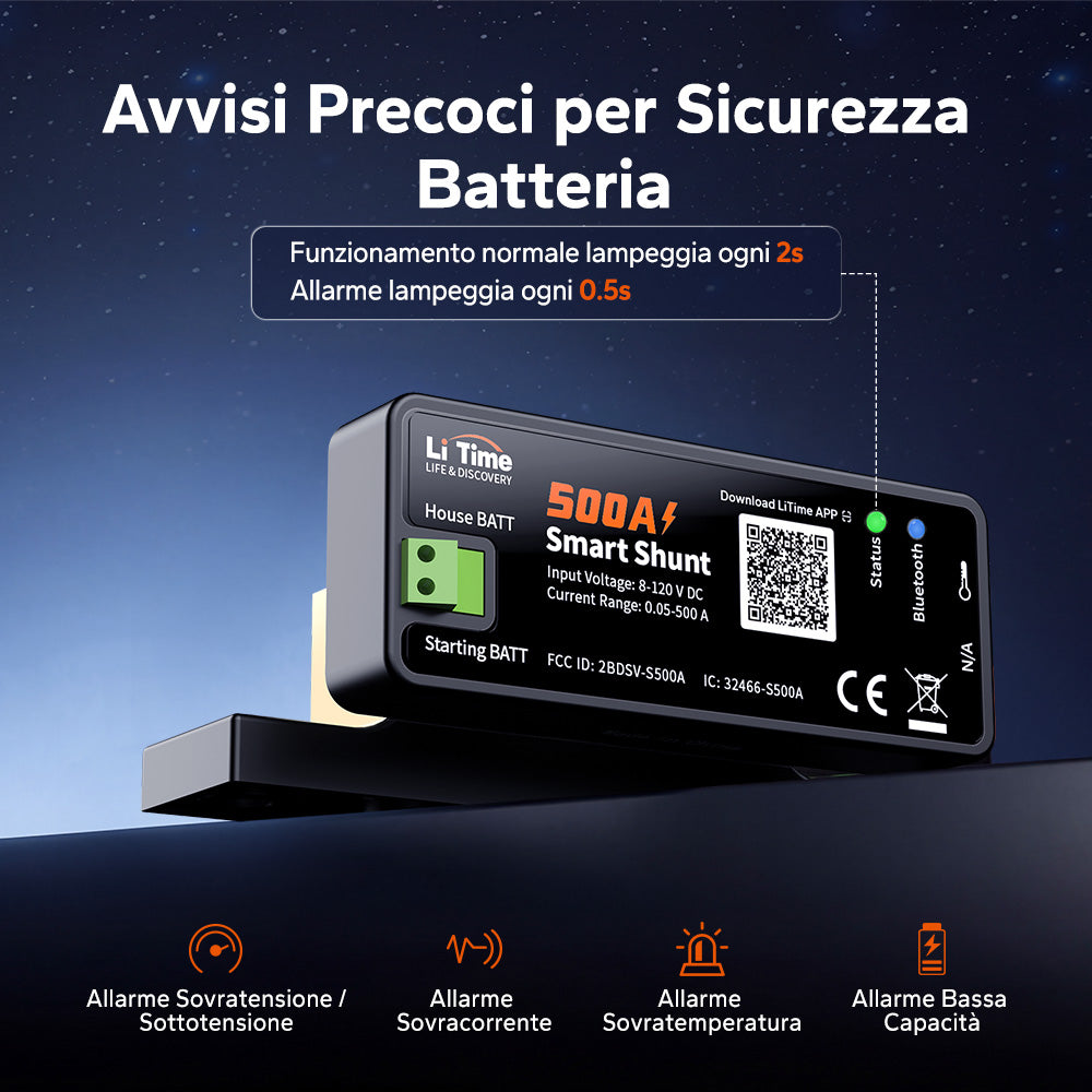 LiTime 500A Smart Battery Shunt con Bluetooth
