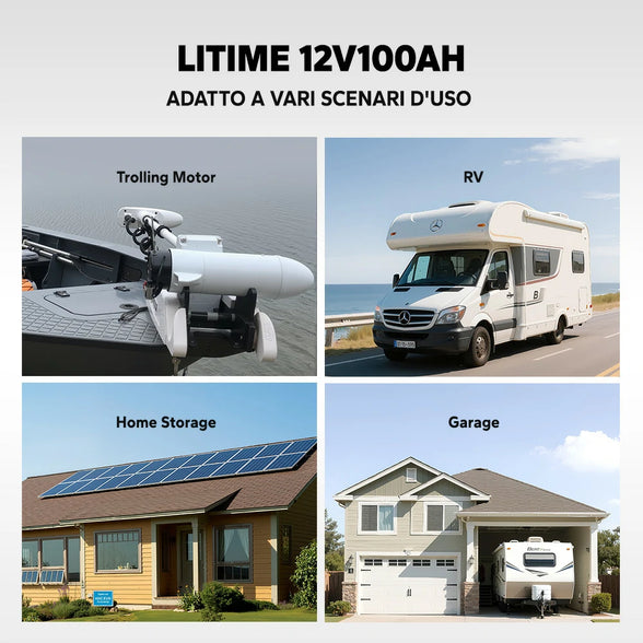 LiTime Batteria Marina Smart LiFePO4 12V 100Ah per Motore Elettrico Fuoribordo/Trolling