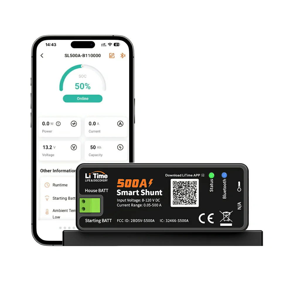 LiTime 500A Smart Battery Shunt con Bluetooth