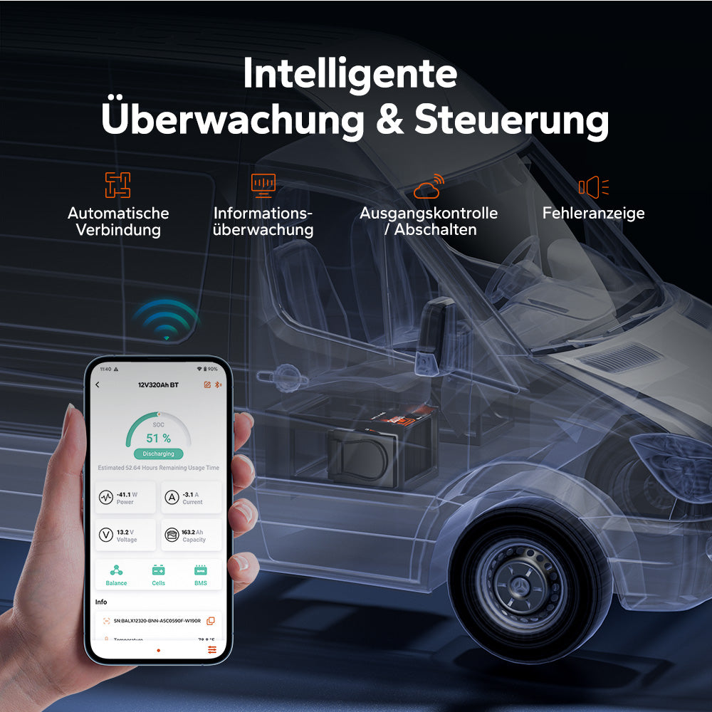 Batteria al litio LiFePO4 12V 320Ah per camper con Bluetooth