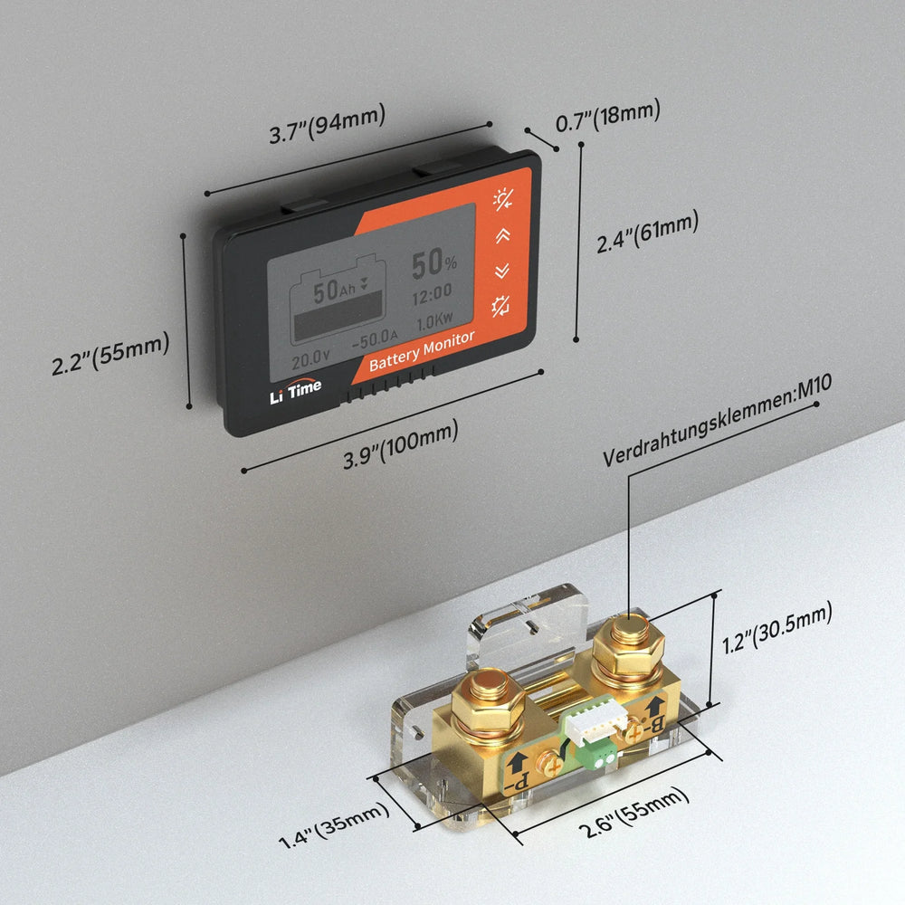LiTime 500A Monitor batteria con display LCD e shunt