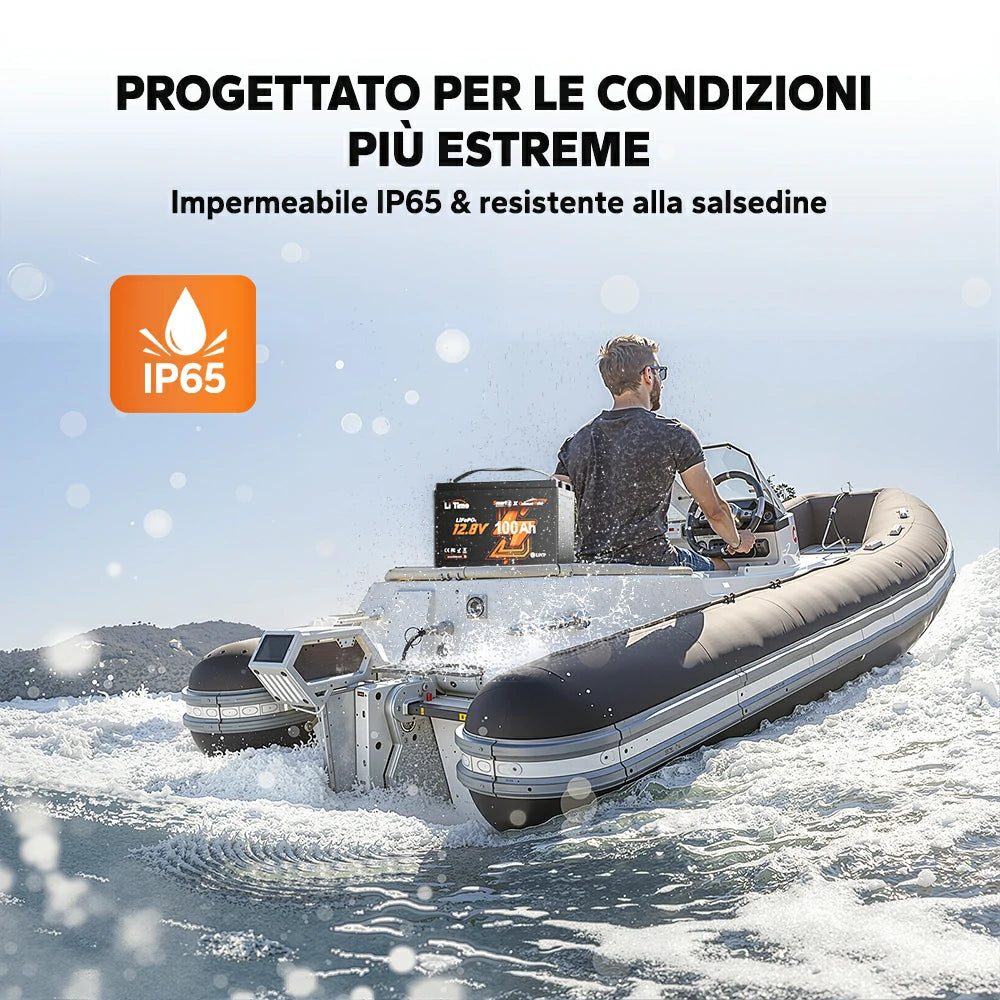 LiTime 12V 100Ah LiFePO4 Smart Batteria Nautica per Motore Elettrico Fuoribordo per Pesca a Traina