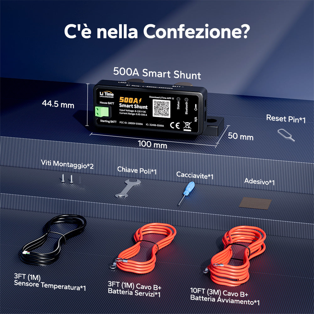 LiTime 500A Smart Battery Shunt con Bluetooth