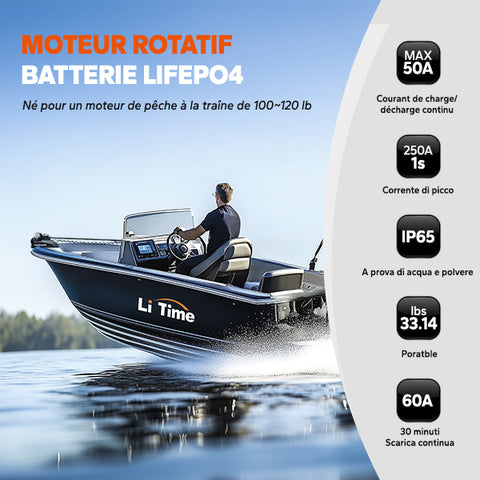 MOTEUR ROTATIF
BATTERIE LIFEPO4
Né pour un moteur de pêche à la traine de 100-120 lb