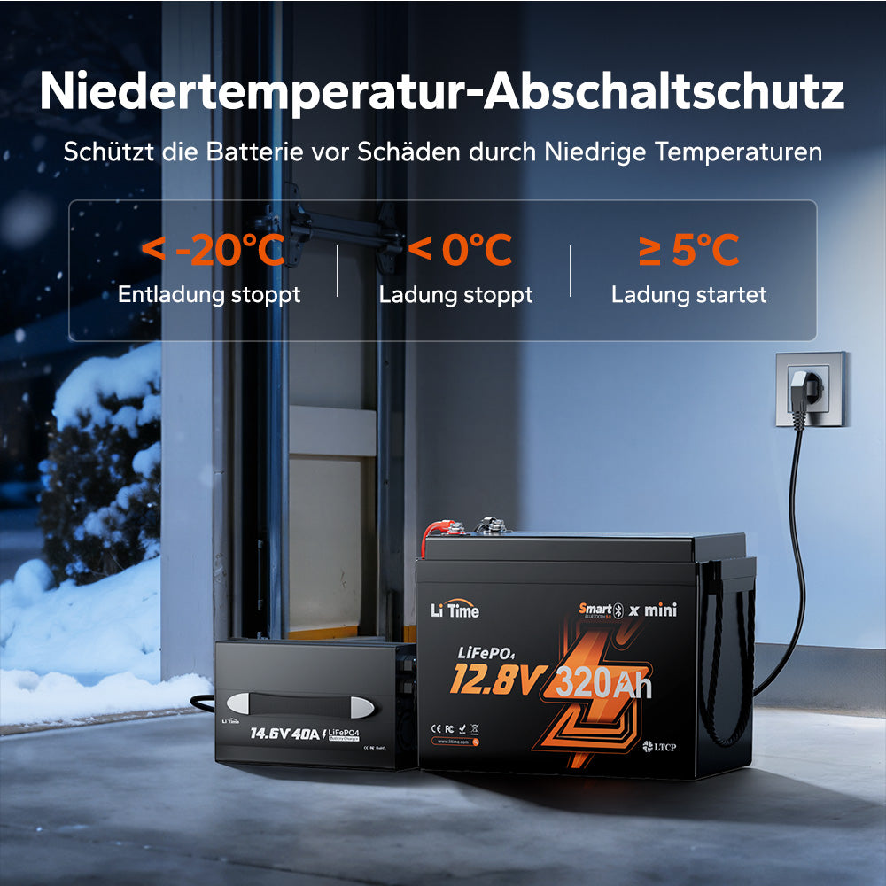 Batteria al litio LiFePO4 12V 320Ah per camper con protezione bassa temperatura