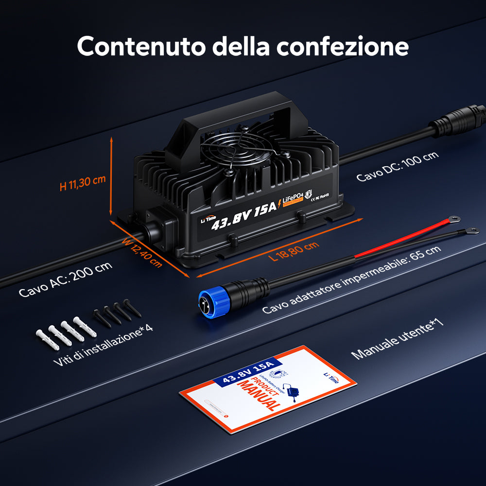 LiTime Caricabatterie 36V 15A per Batterie LiFePO₄ | Impermeabile IP66 per Uso Outdoor