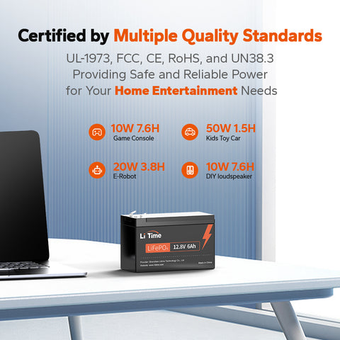 Certificata per qualità: CE, ROHS, FCC per batteria LiTime 12V 6Ah