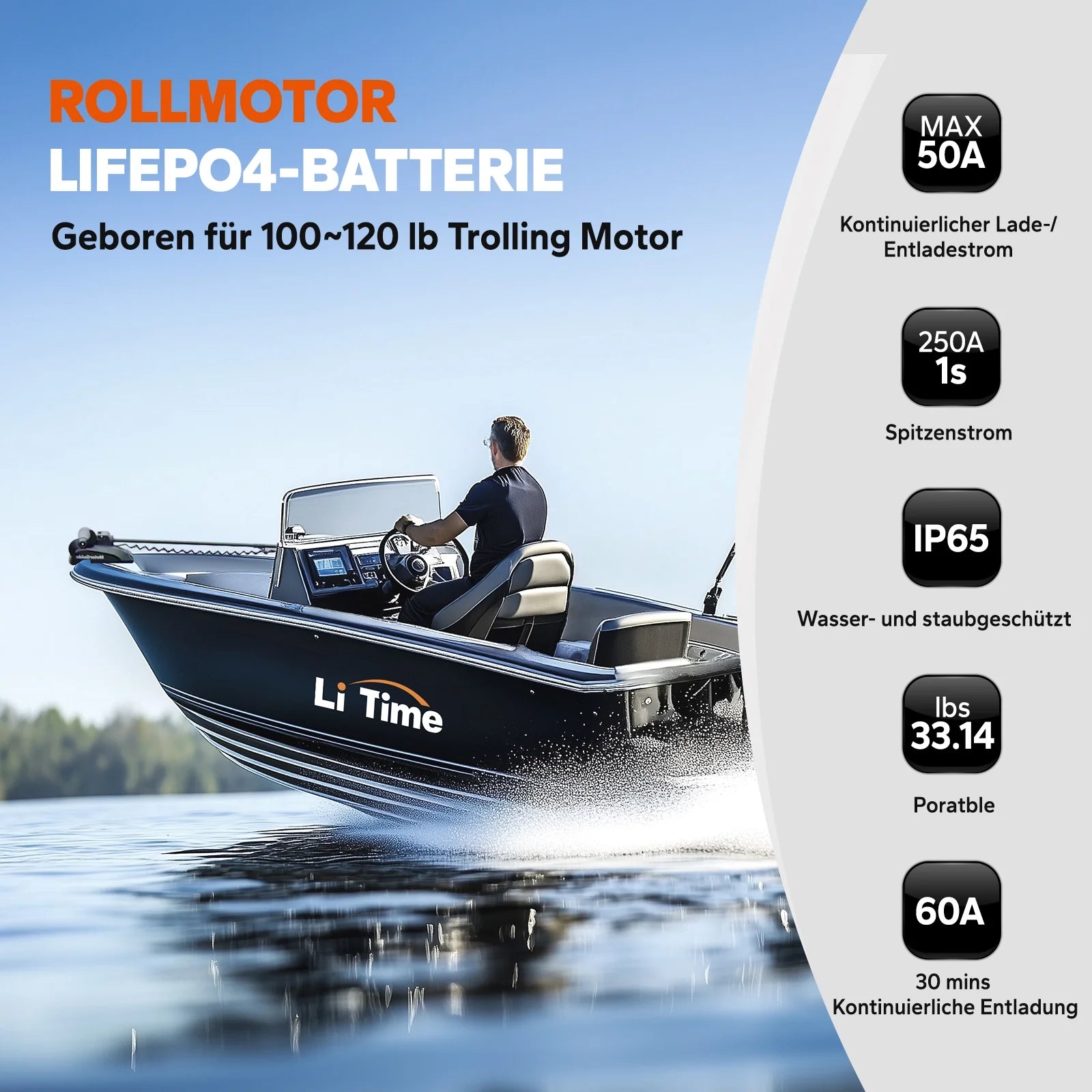 ⚡BK SALE: € 379.99⚡LiTime 36V 50Ah Bluetooth Batterie al litio Gruppo 31 Marine Trolling Motor