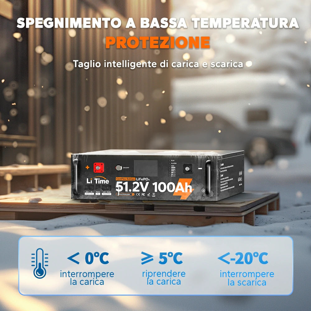 LiTime LiFePO4 51,2V 100Ah Batteria Solare Smart ComFlex 3U Rack con BMS