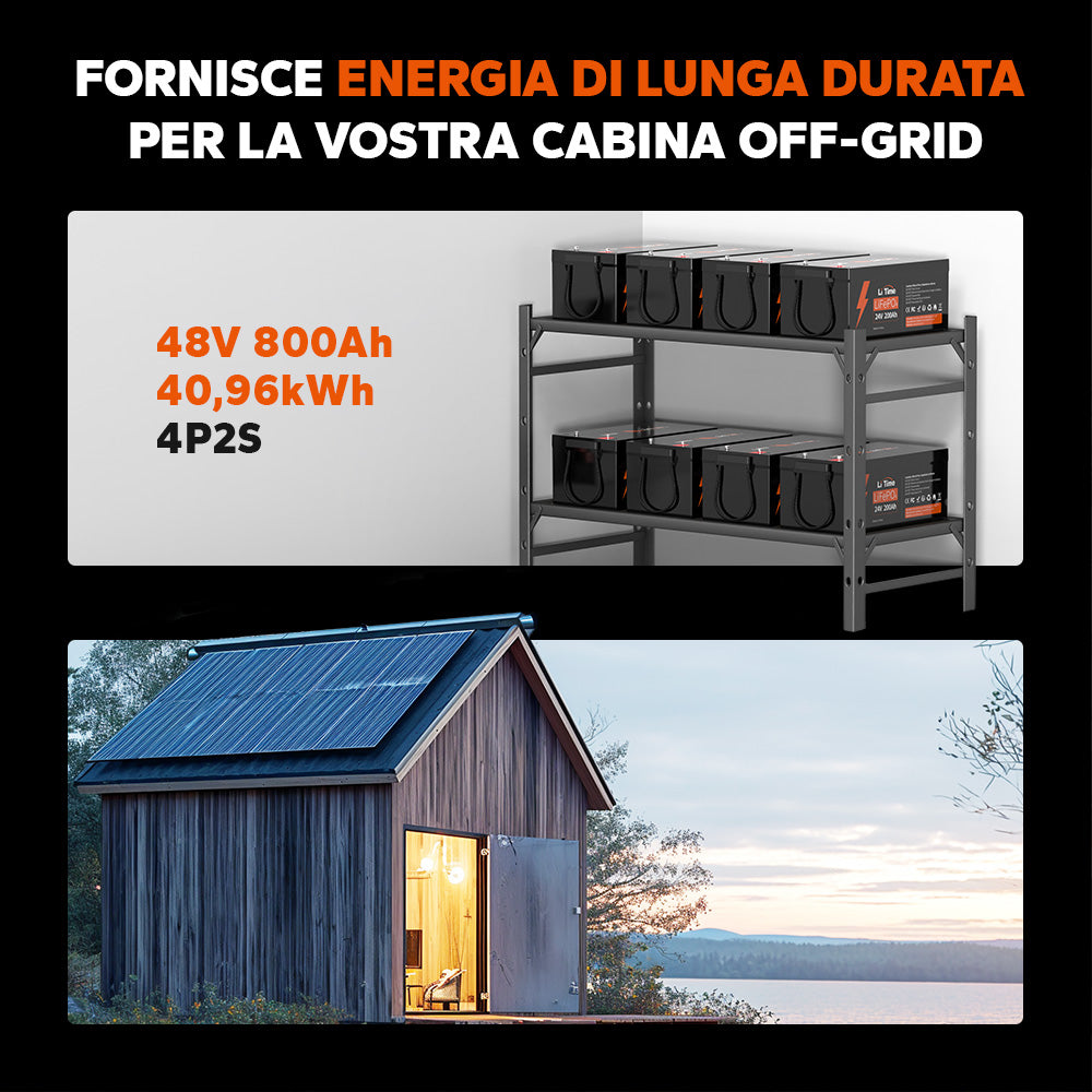 Batteria LiTime 24V 200Ah per camper e sistemi off-grid con 5120Wh