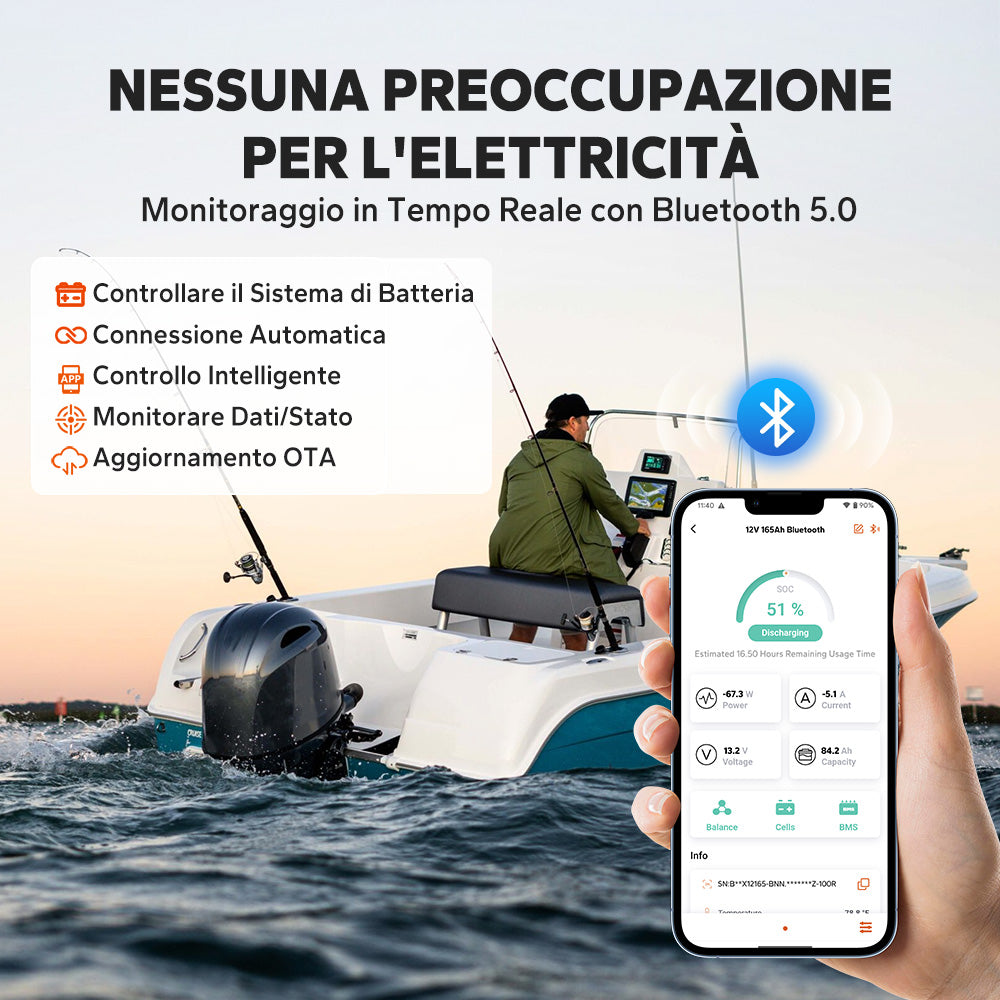 Batteria LiFePO4 LiTime 12V 165Ah Dual-Purpose, 1200 CCA con autoriscaldamento per camper e nautic