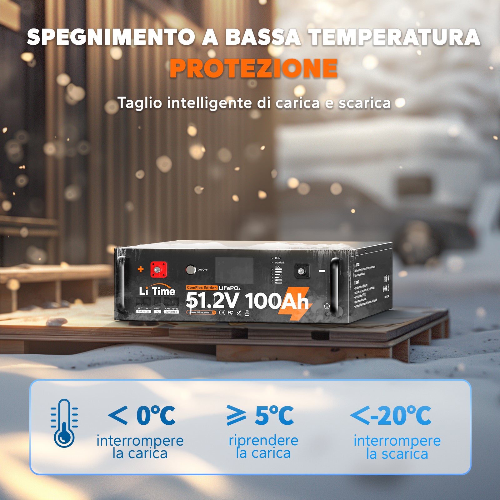 LiTime 51.2V 100Ah Batteria LiFePO4 Solarbatterie Smart ComFlex 5,12kWh Rack 3U con BMS