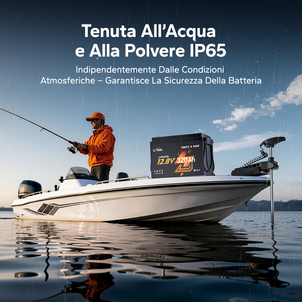 Batteria al litio LiFePO4 12V 320Ah W190 per camper, formato compatto sottosedile con Bluetooth