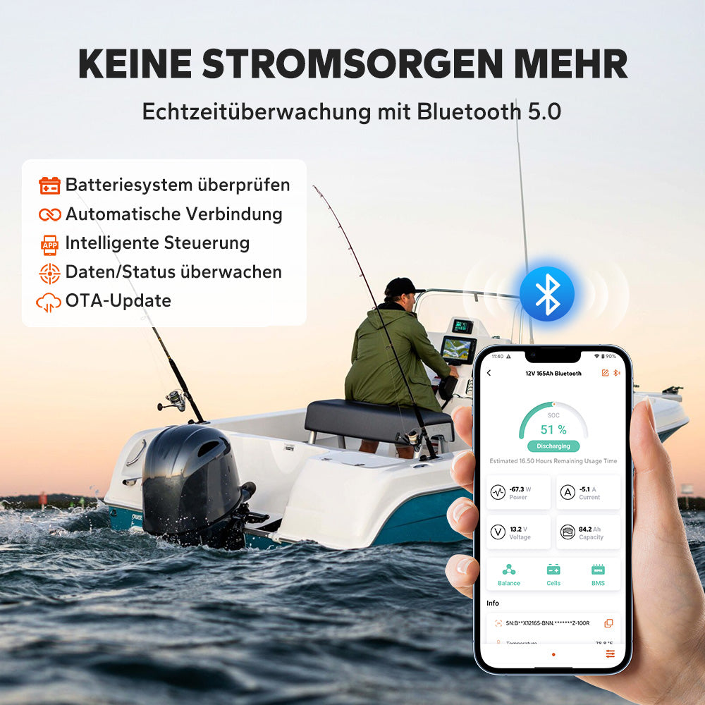 LiTime Batteria LiFePO4 12V 165Ah a doppio uso con 1200 CCA e autoscaldamento per camper e applicazioni marine