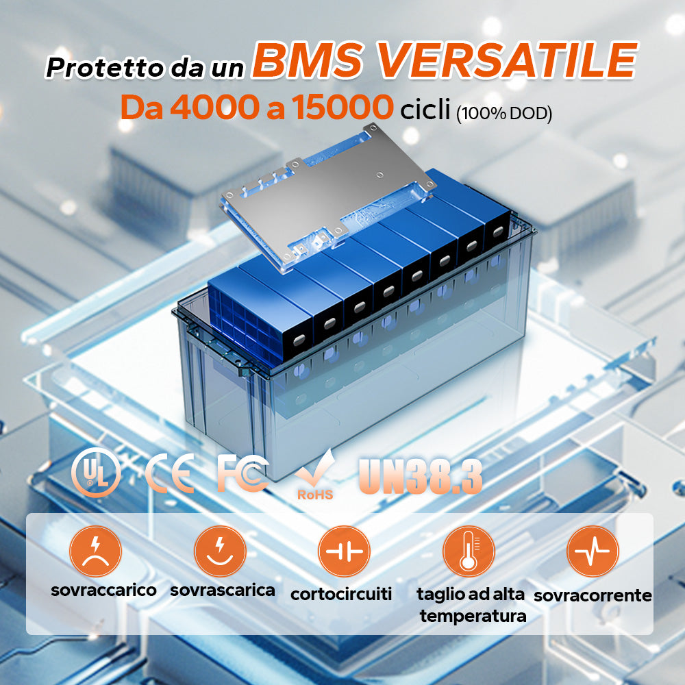 Batteria con protezione BMS multifunzionale che supporta 4000-15000 cicli
