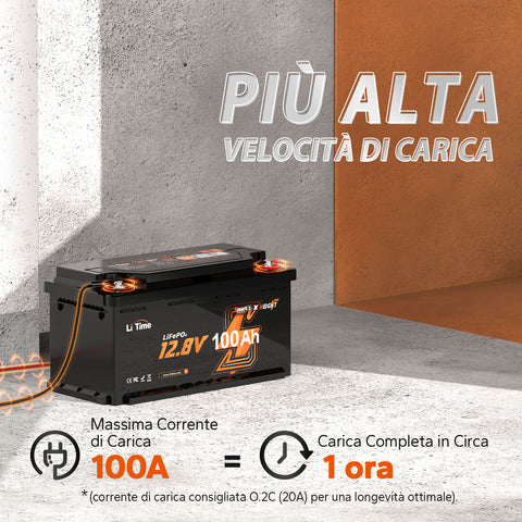 ⚡Più Venduto Duty-Free⚡LiTime 12V 100Ah H190 Batteria al Litio con Bluetooth - Sottosella Camper, Dimensione DIN H8 L5