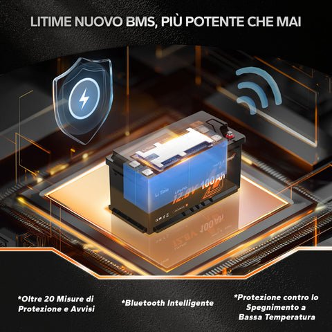 ⚡Più Venduto Duty-Free⚡LiTime 12V 100Ah H190 Batteria al Litio con Bluetooth - Sottosella Camper, Dimensione DIN H8 L5