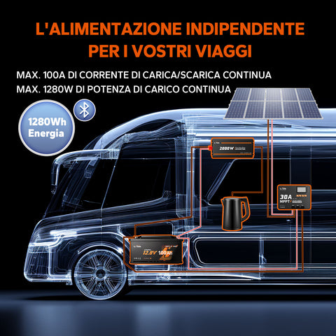 ⚡Più Venduto Duty-Free⚡LiTime 12V 100Ah H190 Batteria al Litio con Bluetooth - Sottosella Camper, Dimensione DIN H8 L5