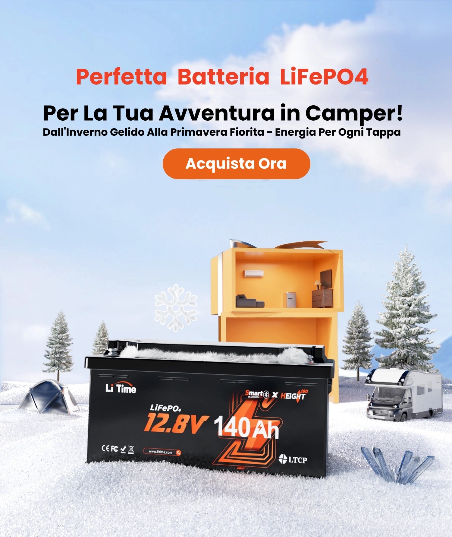 Batteria LiTime LiFePO4 12V 100Ah Con Bluetooth | Per Caravan EU | Dimensioni DIN H8 L5 | Protezione Basse Temperature - Foto 12