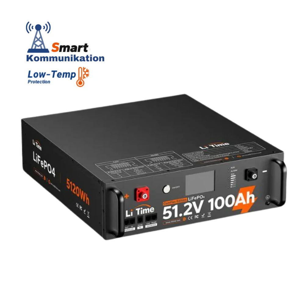 LiTime 51.2V 100Ah Batteria LiFePO4 Solarbatterie Smart ComFlex 5,12kWh Rack 3U con BMS