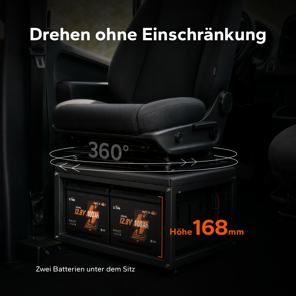 Batteria LiFePO4 12V 100Ah H168 con Bluetooth – ultrasottile per vano sotto-sedile del camper