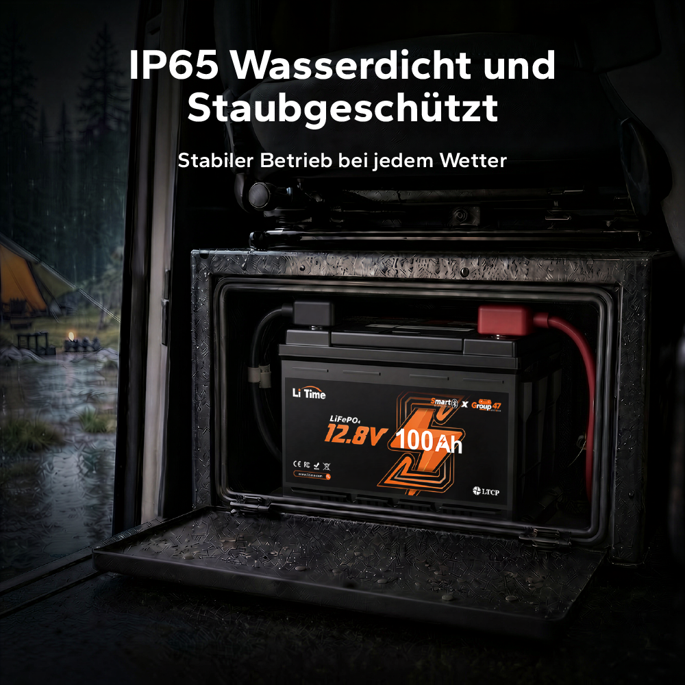 Batteria LiFePO4 12V 100Ah H168 con Bluetooth – ultrasottile per vano sotto-sedile del camper