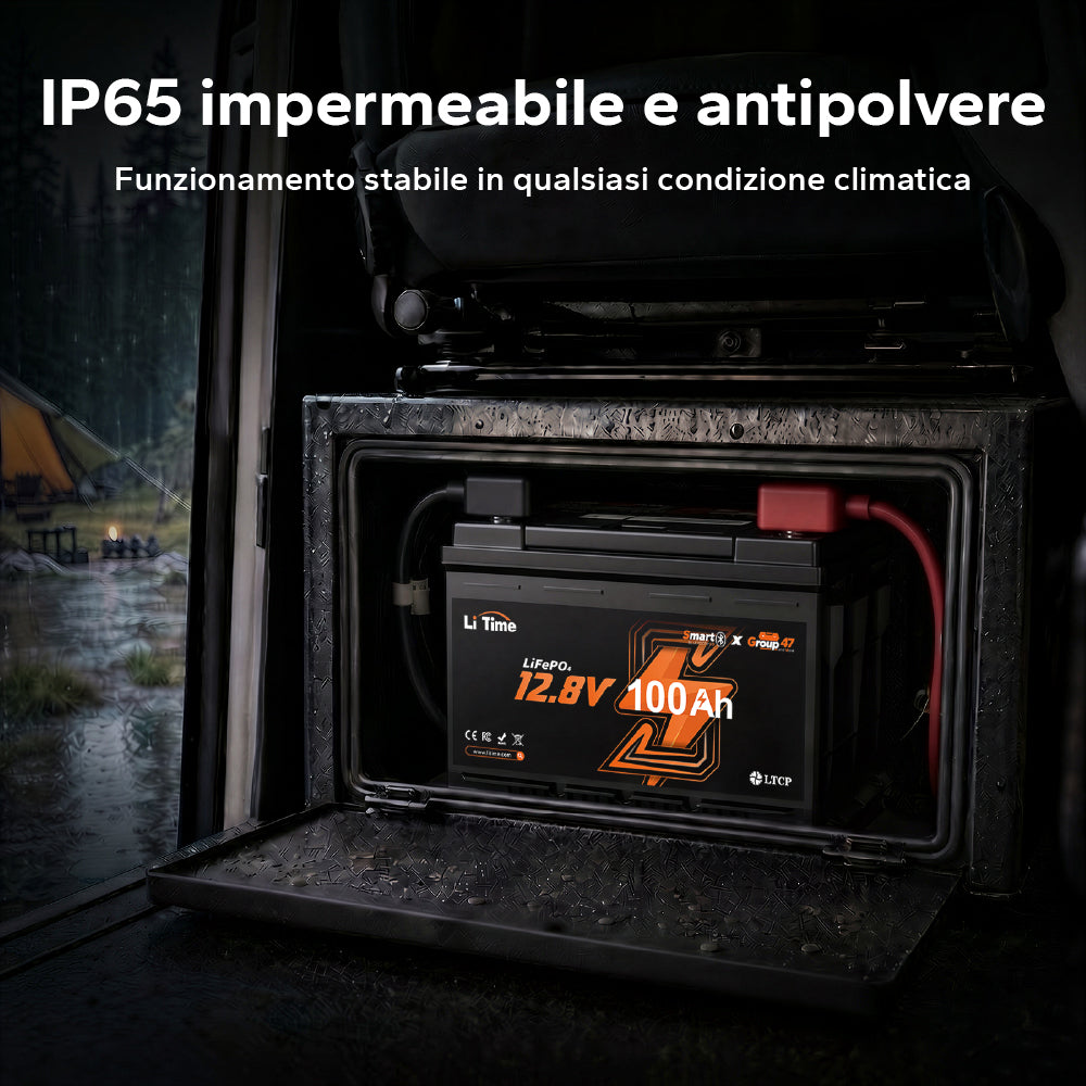 Batteria LiFePO4 12V 100Ah H168 con Bluetooth – ultrasottile per vano sotto-sedile del camper