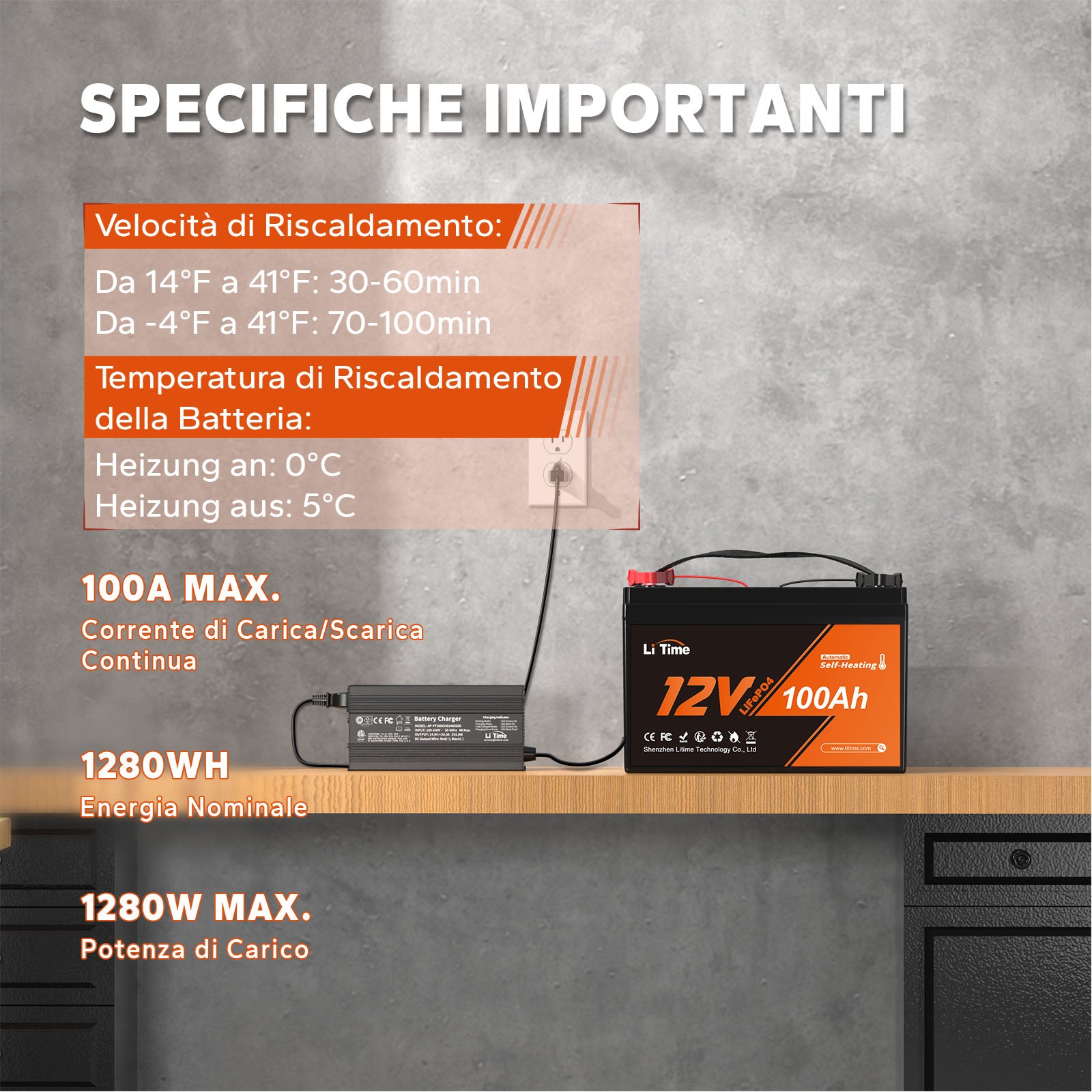 LiTime 12V 100Ah  Batteria LiFePO4 Autotermica A Bassa Temperatura
