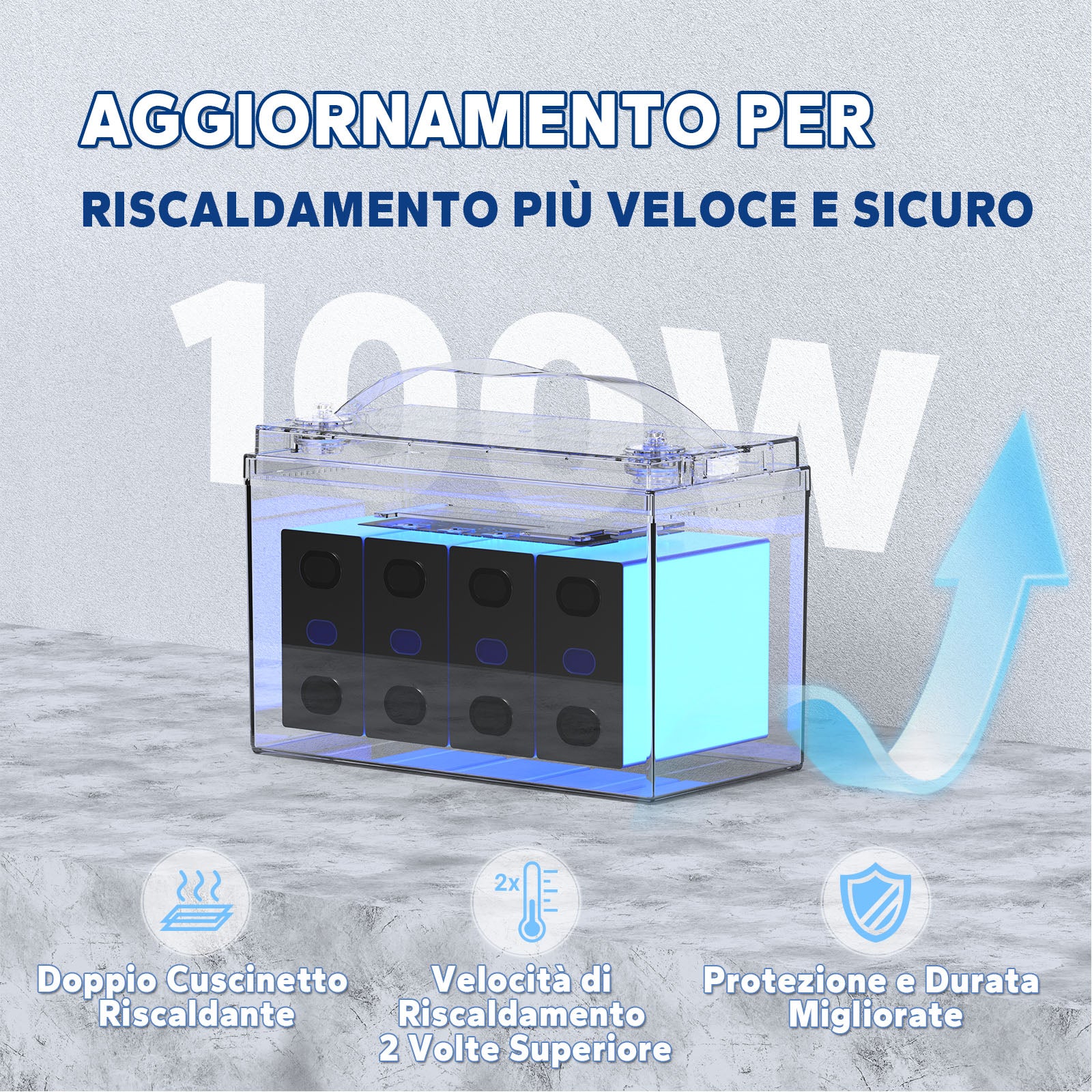 Batteria LiFePO4 12V 100Ah a Ciclo Profondo con Protezione a Bassa Temperatura e Autoriscaldamento