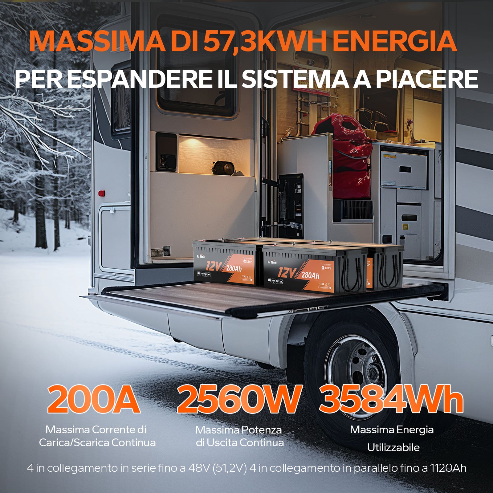 LiTime 12V 280Ah Batteria Litio Ciclo Profondo Prot. Temp.bassa 