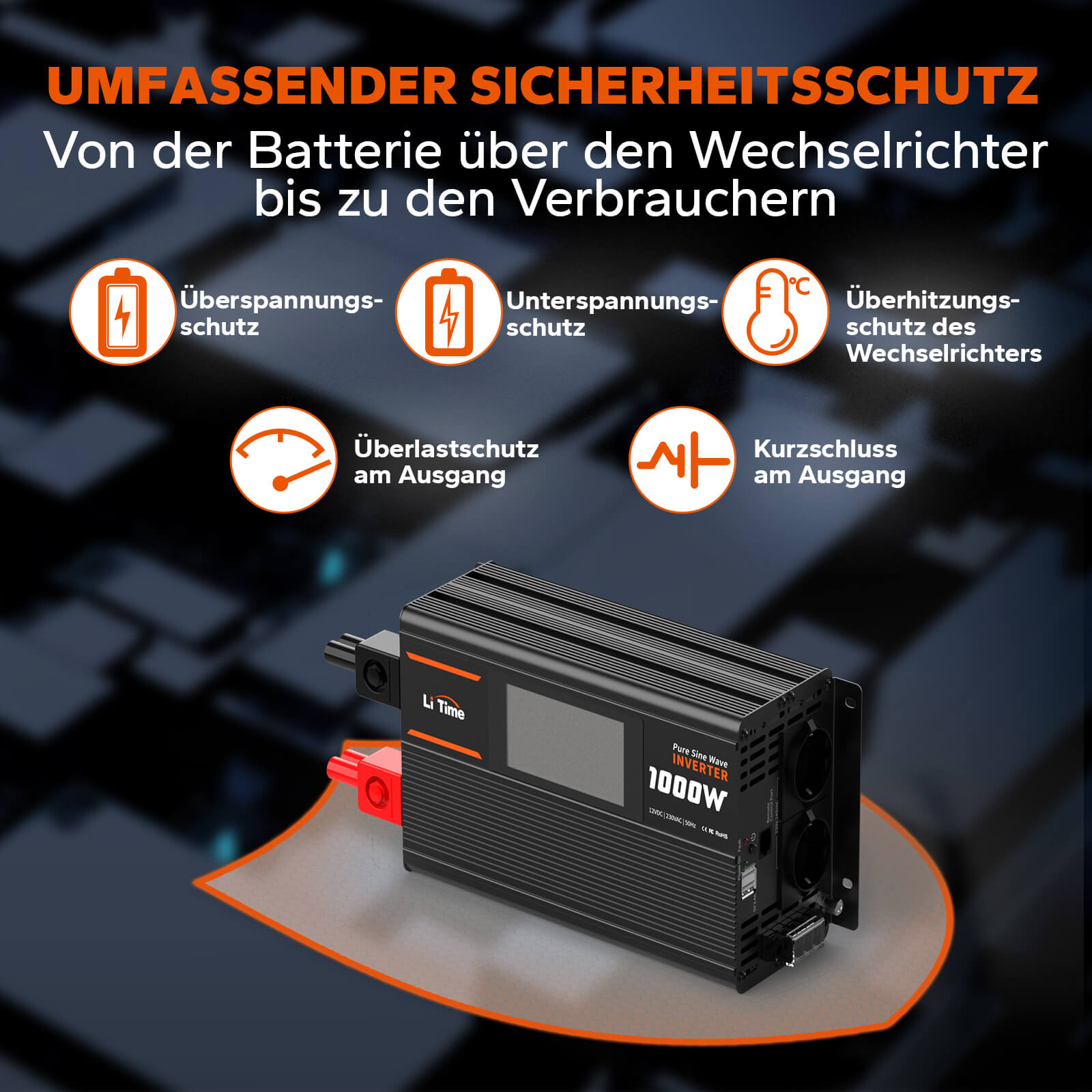 LiTime 1000W Inverter Reiner Sinsuswellen, convertitore da 12V CC a 230V CA