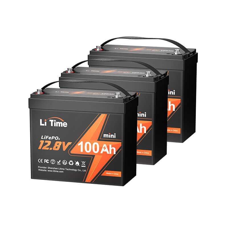 Tre batterie LiTime 12V 100Ah affiancate