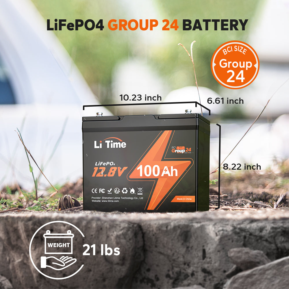 LiTime 12V 100Ah Group 24 Batteria al litio LiFePO4 a ciclo profondo - LiTimeFR/IT/ES