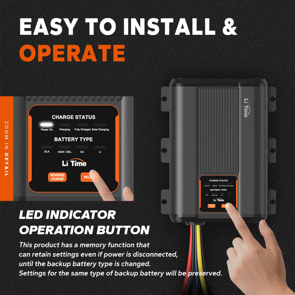 LiTime Caricabatterie DC-DC 12V 40A con MPPT per batterie LiFePO4, Piombo-Acido, SLA, Gel, AGM e Calcio. - LiTimeFR/IT/ES