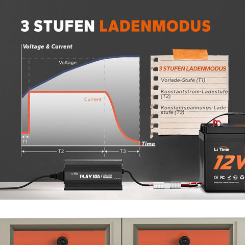 LiTime Chargeur 12V (14,6V) 10A pour Batteries LiFePO4