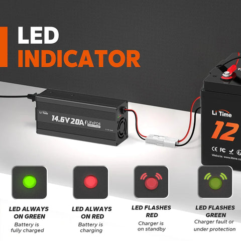 LiTime Chargeur Lithium LiFePO4 12V (14,6V) 20A