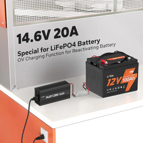 LiTime Cargador de Batería Litio LiFePO4 12V (14.6V) 20A