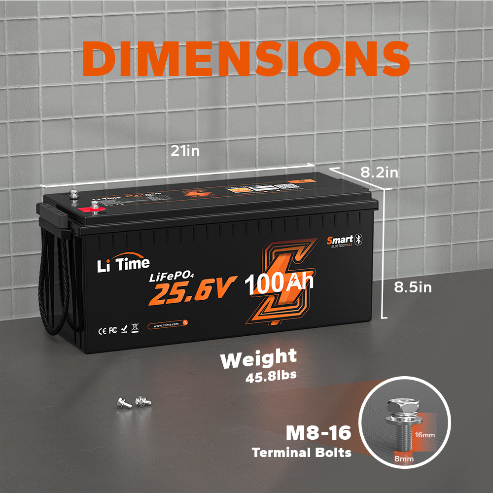 LiTime 24V 100Ah LiFePO4 Batteria RV Marina con Bluetooth - LiTimeFR/IT/ES